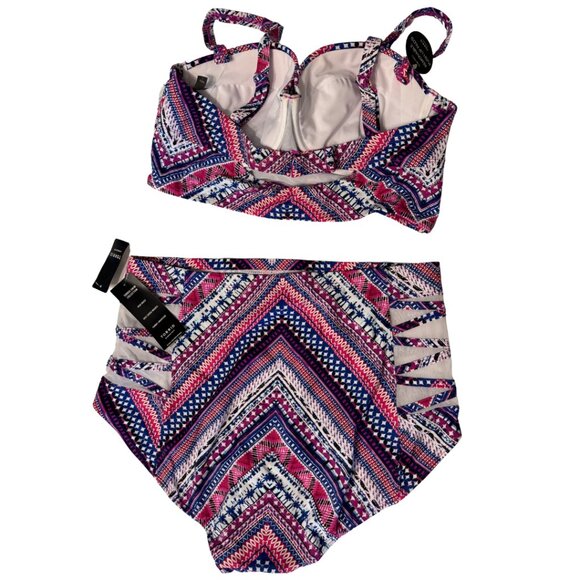 NWT Torrid Chevron push-up Multi-way bikini and high lattice-mesh bottoms swim - Picture 2 of 4